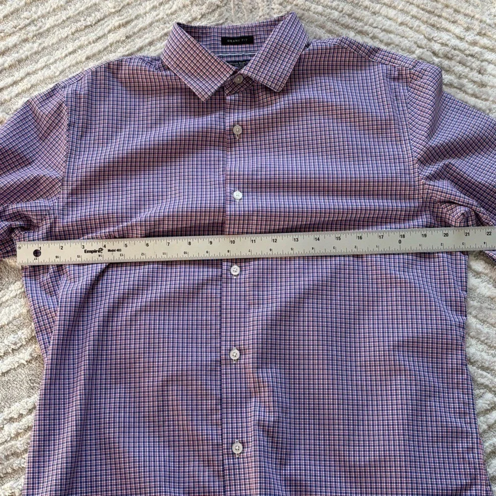 Banana Republic Shirt Mens Large Blue‎ Red Plaid Grant Fit Non Iron Stretch
